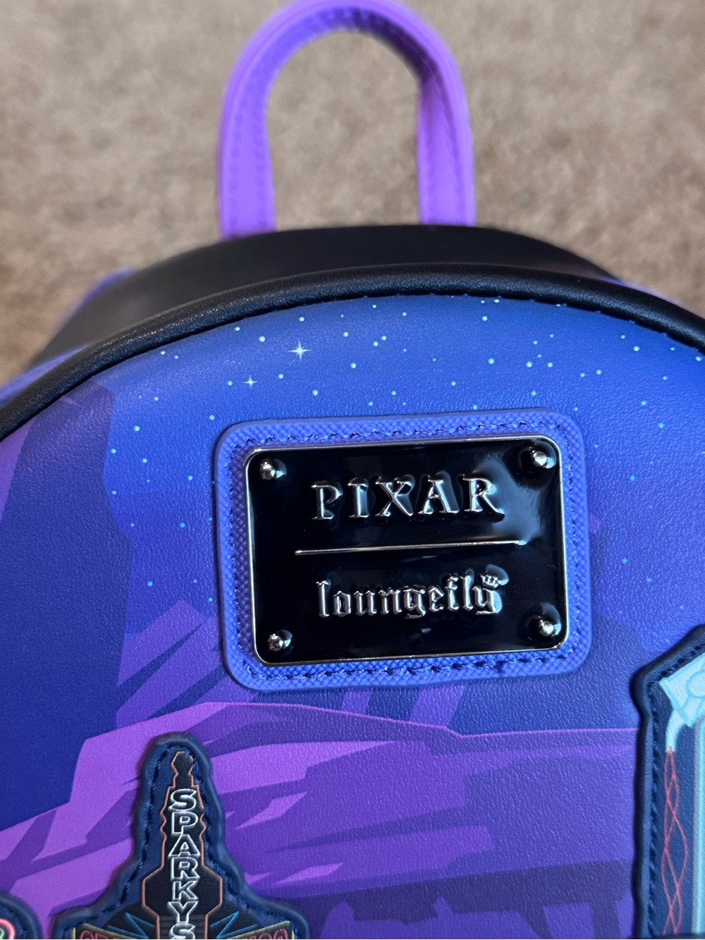 Loungefly Purple Pixar Cars Mini Backpack with Red & Blue Character Graphics - Picture 6 of 6